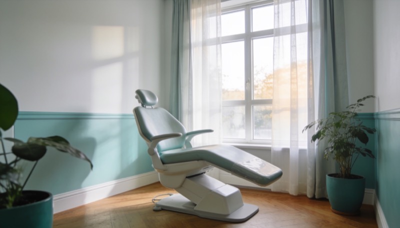 A calm dental treatment room in morning light