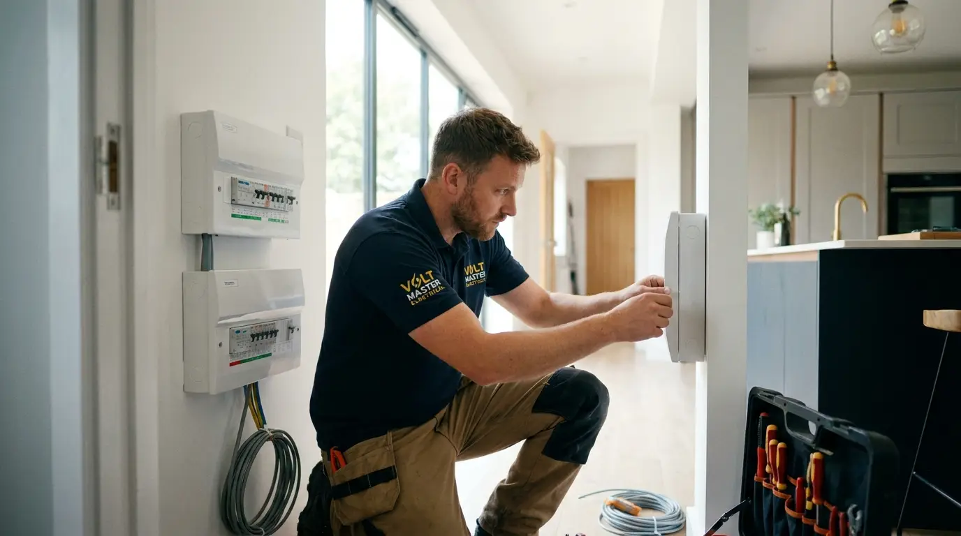 Bright Spark electrician installing a modern consumer unit in a North Herts home