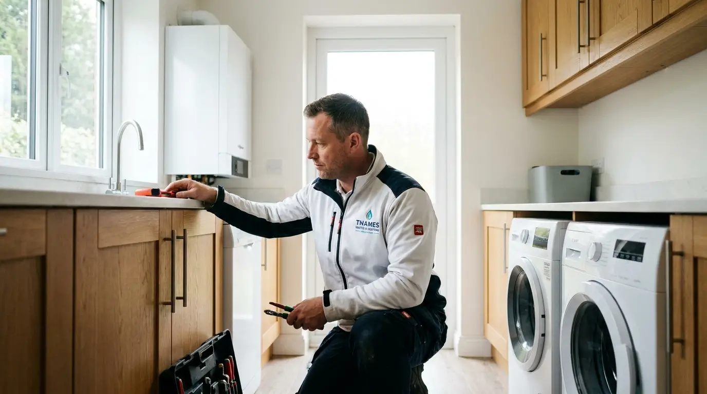 ClearFlow plumber servicing a modern combi boiler in a North Herts home